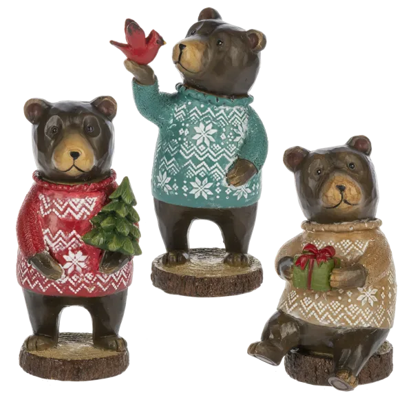 4.75" Carved Bear in Sweater Figurines (sold individually)