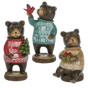 4.75" Carved Bear in Sweater Figurines (sold individually)