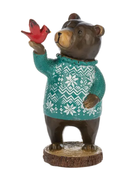 4.75" Carved Bear in Sweater Figurines (sold individually)