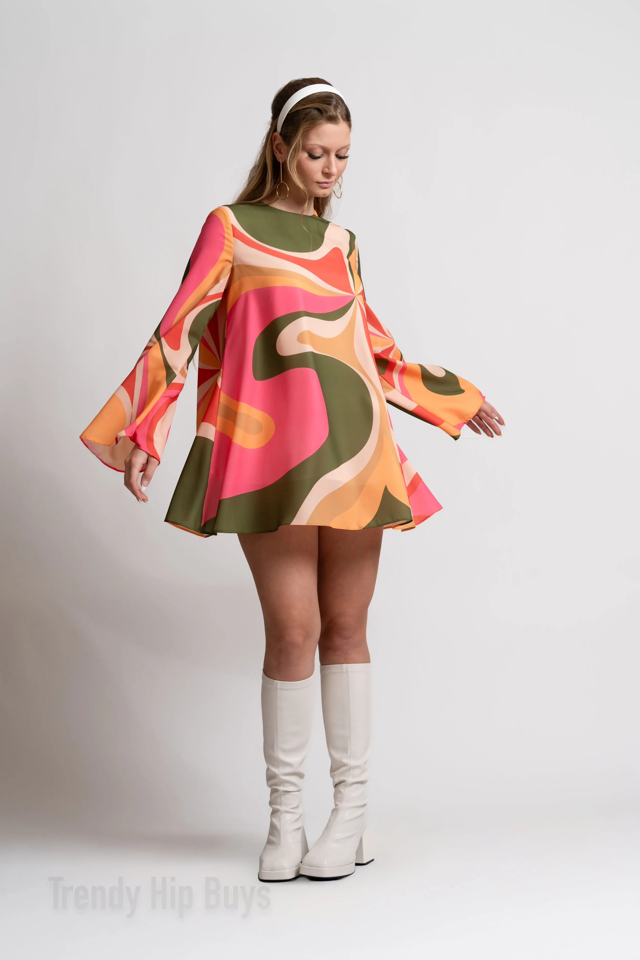 70s Dress Style, Bell Sleeve Dress, 70s mini dress, Boho Dress, Groovy 70s Style Dress, Bohemian dress, Hippie Dress, Multicolor Tent Dress