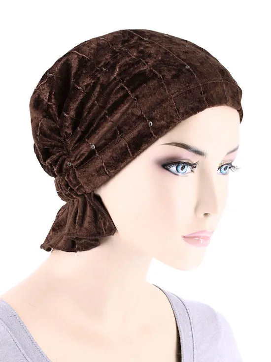 ABBEY-614#The Abbey Cap in Stretch Velour Dark Brown