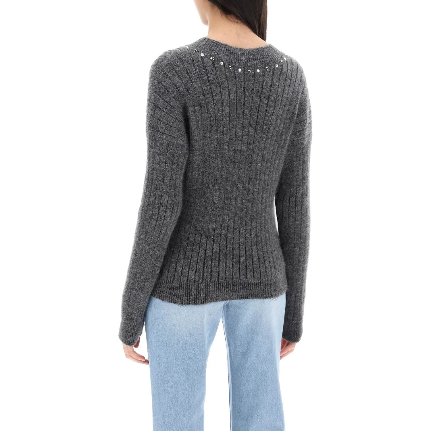 Alessandra Rich wool knit sweater with studs and crystals