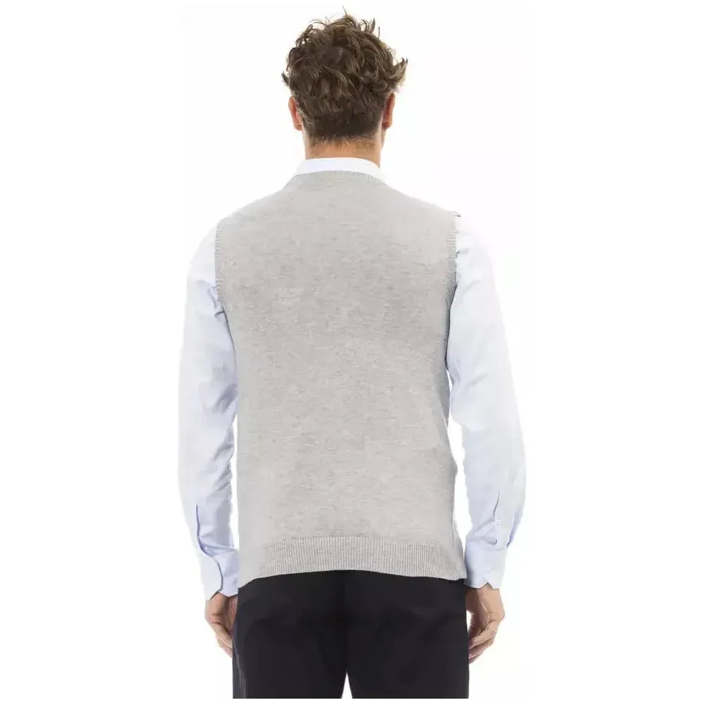 Alpha Studio Gray Viscose Men Vest