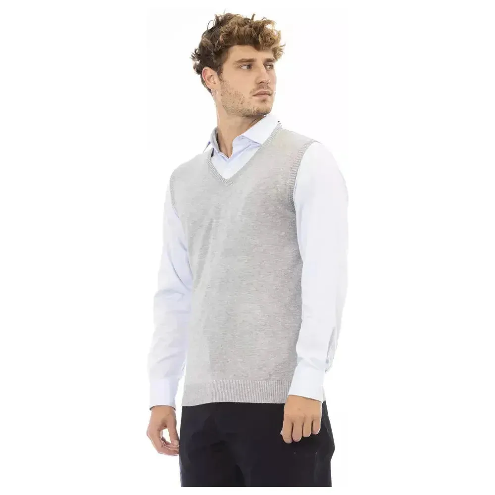 Alpha Studio Gray Viscose Men Vest