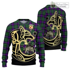 Armstrong Modern Tartan Ugly Sweater with Family Crest Celtic Wolf Style