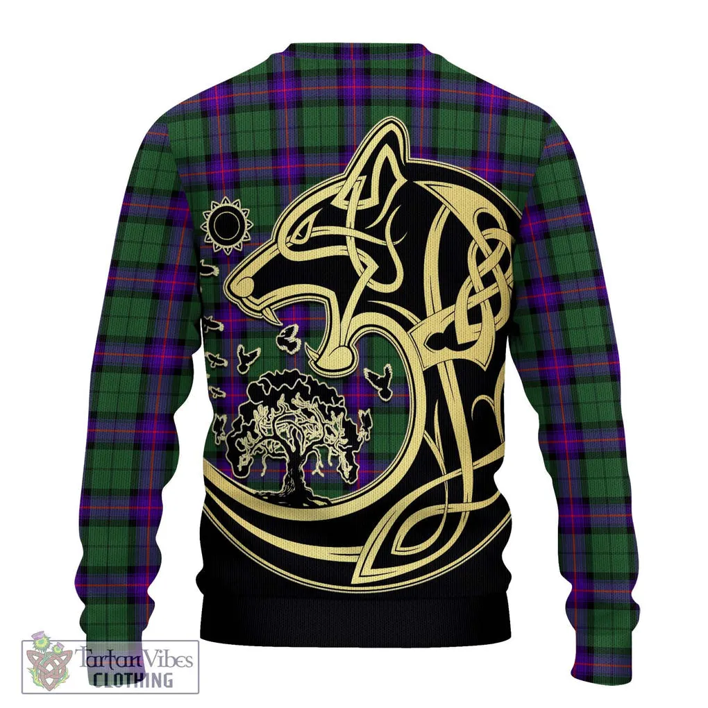 Armstrong Modern Tartan Ugly Sweater with Family Crest Celtic Wolf Style