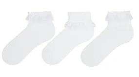 Baby Girl Frilly Lace Socks White Assorted 3Pk (0-18mths)