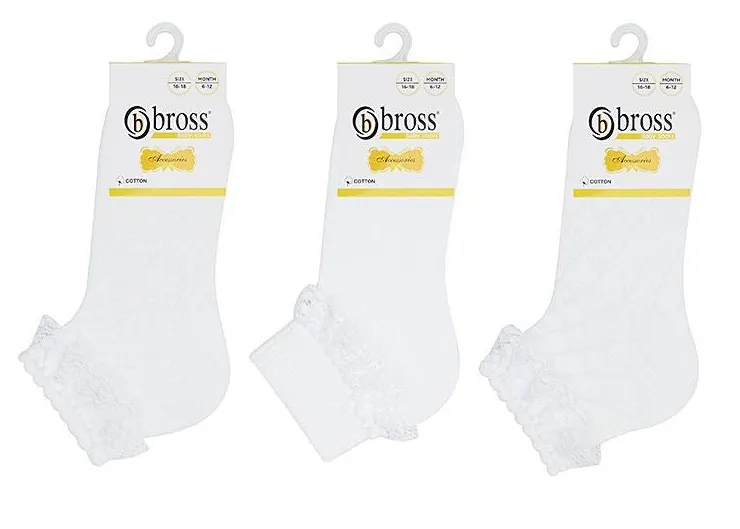 Baby Girl Frilly Lace Socks White Assorted 3Pk (0-18mths)