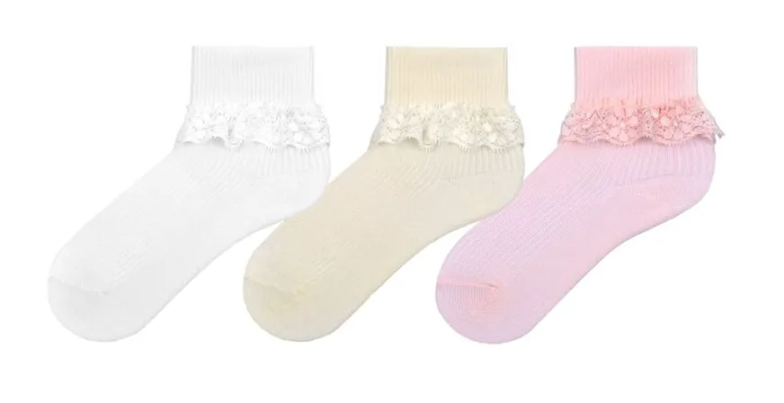 Baby Girl Frilly Lace Turnover Socks 3Pk (0-18mths)