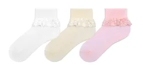 Baby Girl Frilly Lace Turnover Socks 3Pk (0-18mths)