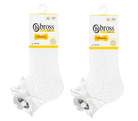 Baby Girl Pelerine Ankle Socks With Flower White 2Pk (0-18mths)