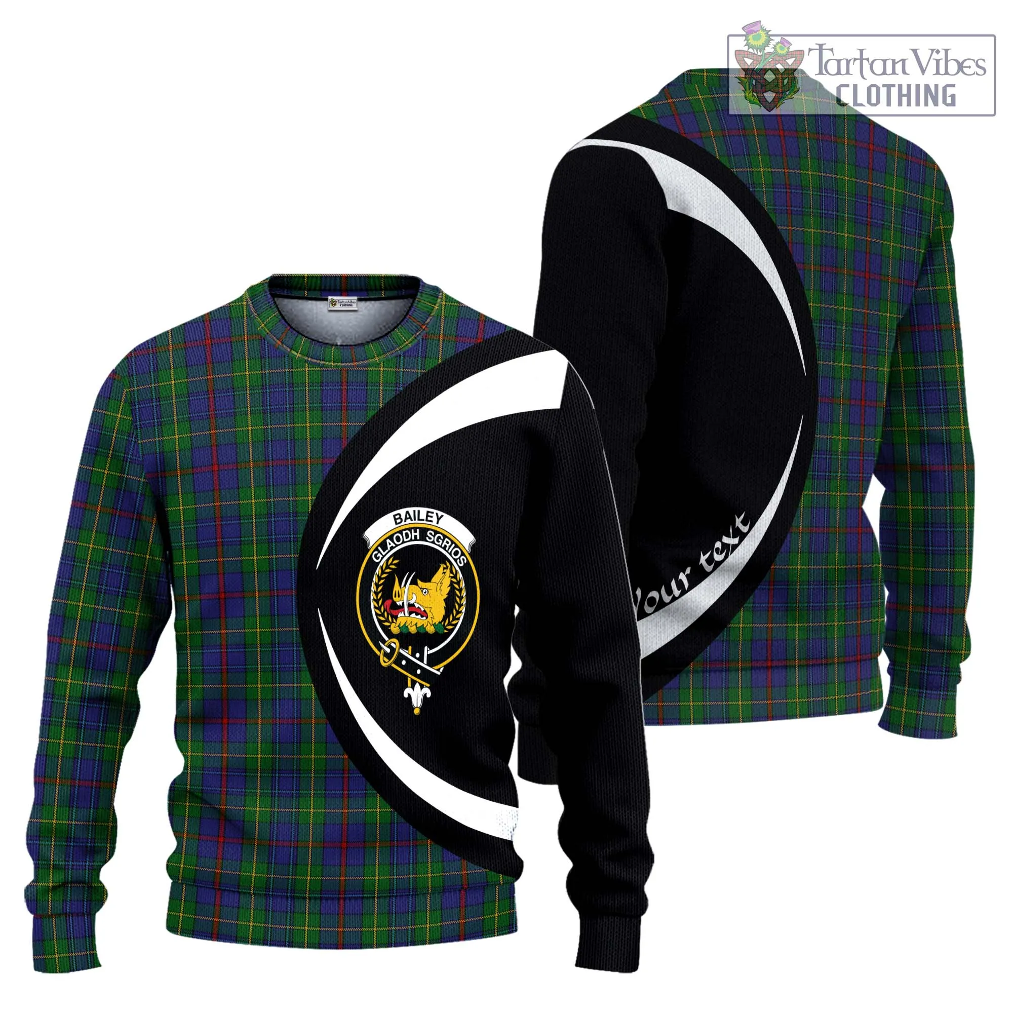 Bailey Tartan Ugly Sweater with Family Crest Circle Style