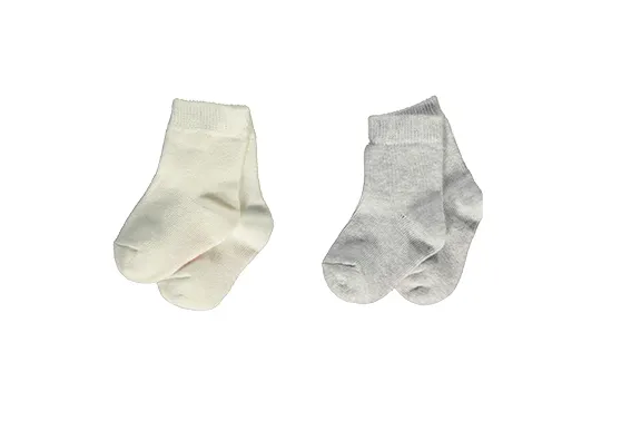 Bebetto Baby Girl Socks Ankle High Ivory/Grey 2Pk (0-36mths)