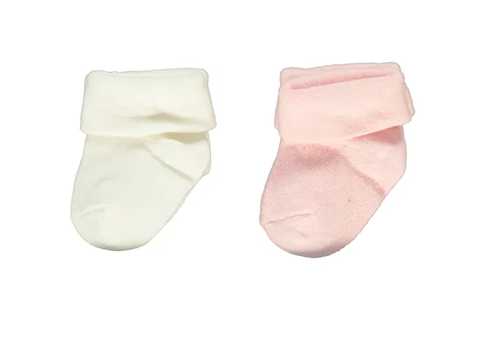 Bebetto Baby Girl Turnover Socks Pink/Ivory 2Pk (0-6mths)