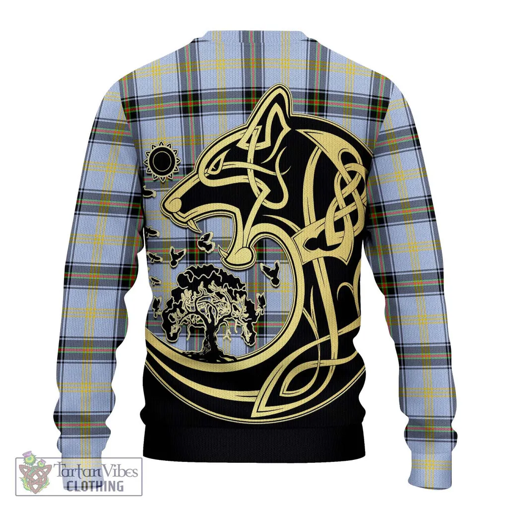 Bell Tartan Ugly Sweater with Family Crest Celtic Wolf Style