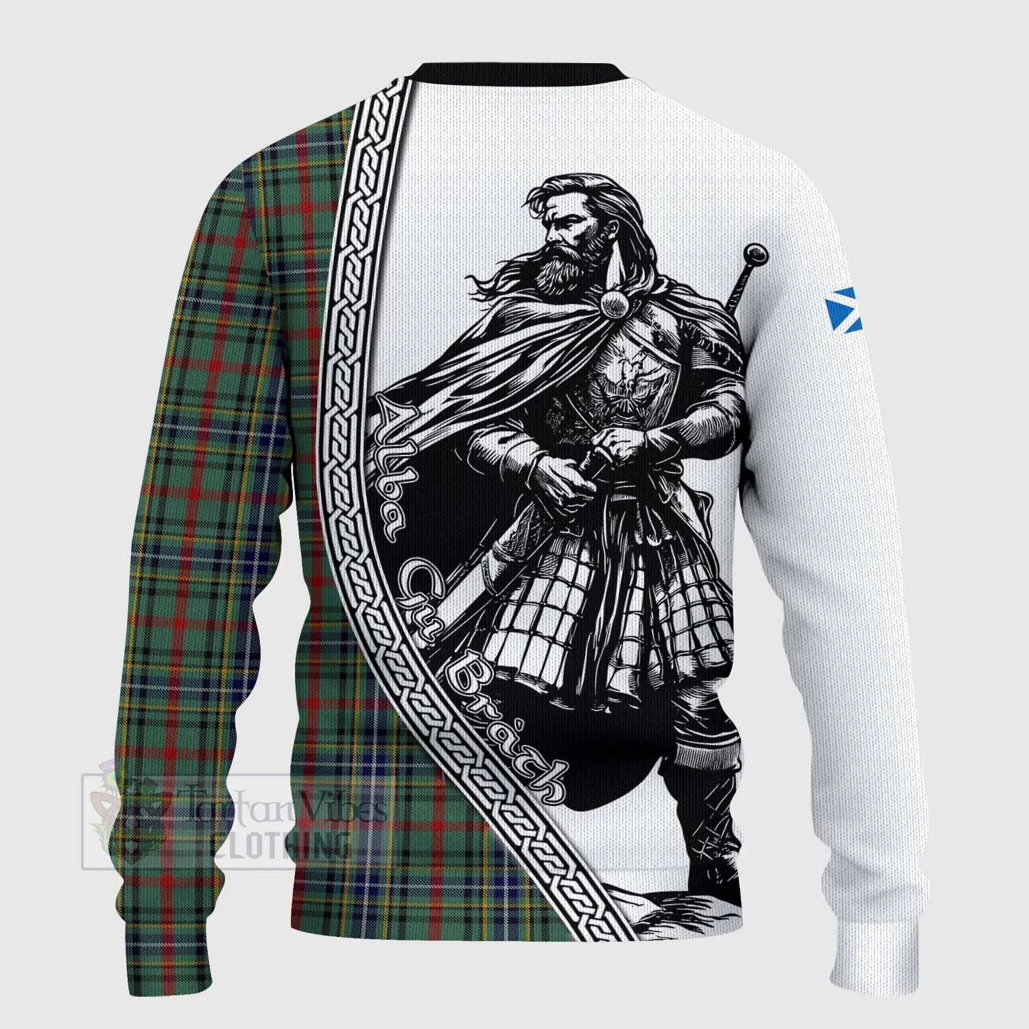 Bisset Tartan Clan Crest Knitted Sweater with Highlander Warrior Celtic Style