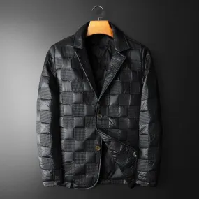 Black Checkered Button Padded Parka