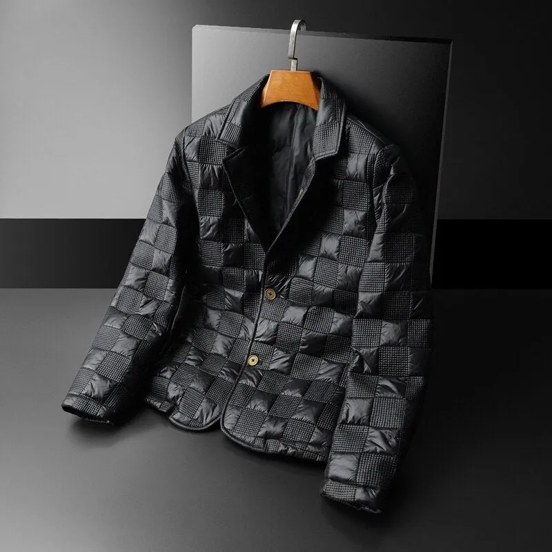 Black Checkered Button Padded Parka