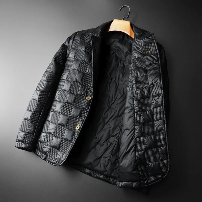 Black Checkered Button Padded Parka