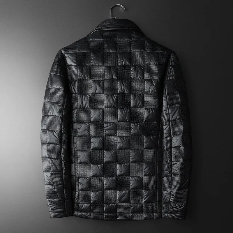 Black Checkered Button Padded Parka