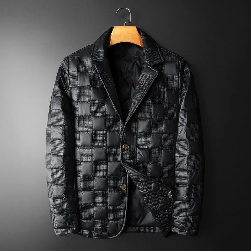 Black Checkered Button Padded Parka