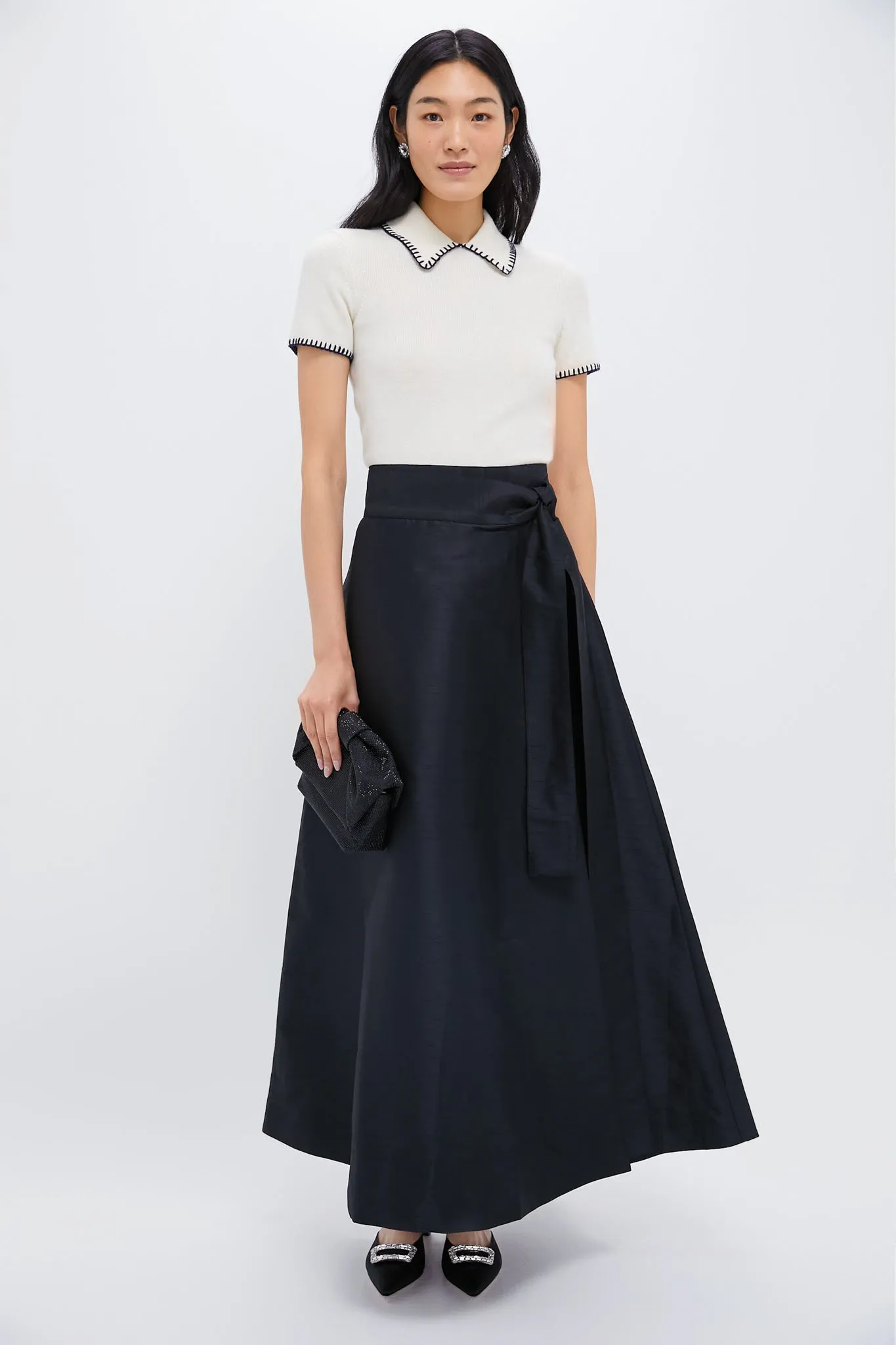 Black Helena Midi Wrap Skirt