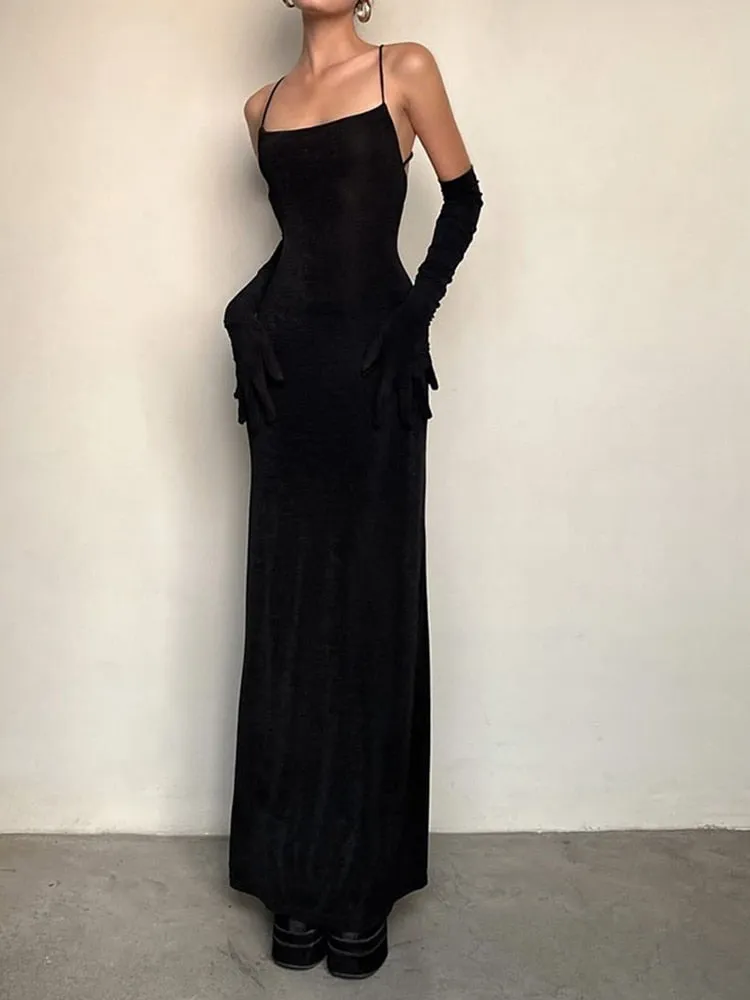 Black Strap Backless Evening Party Dress