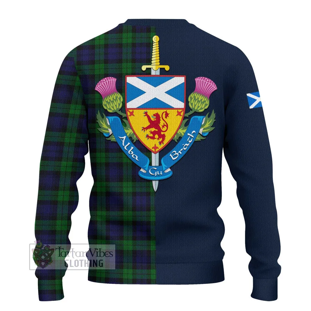 Black Watch Tartan Ugly Sweater with Scottish Lion Royal Arm Half Style