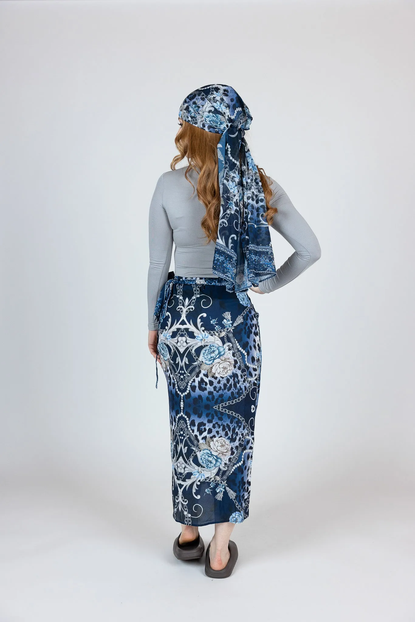 Blue Paisley Floral Beaded Sarong