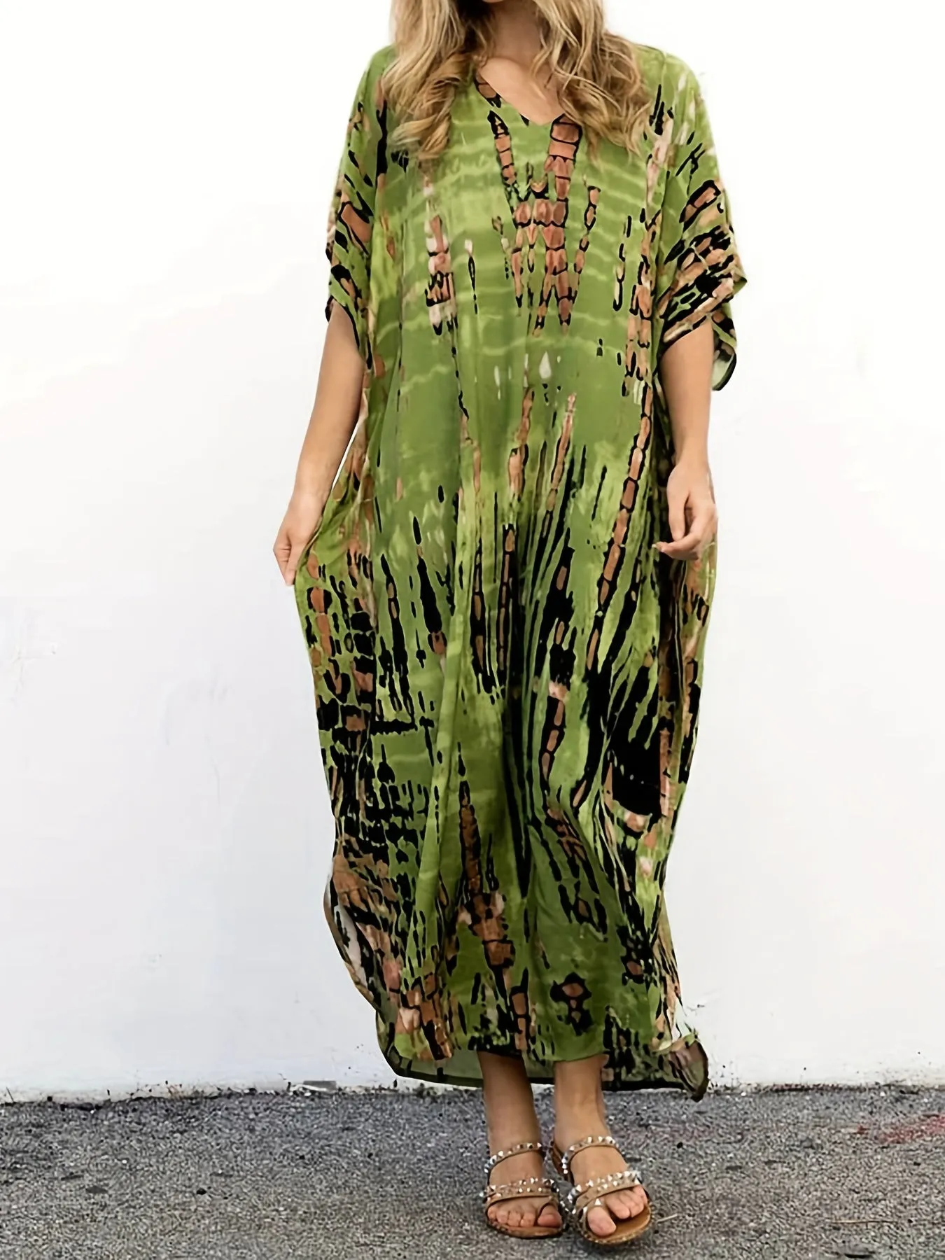 Boho Chic Plus Size Tie Dye Maxi Cover Up Dress