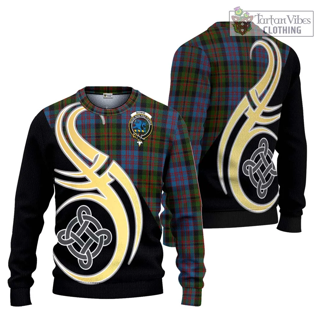 Bowie Tartan Ugly Sweater with Family Crest and Celtic Symbol Style