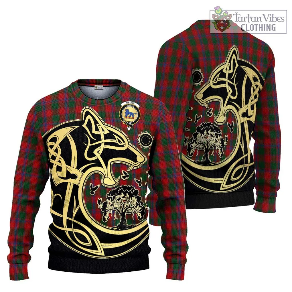 Bruce Old Tartan Ugly Sweater with Family Crest Celtic Wolf Style