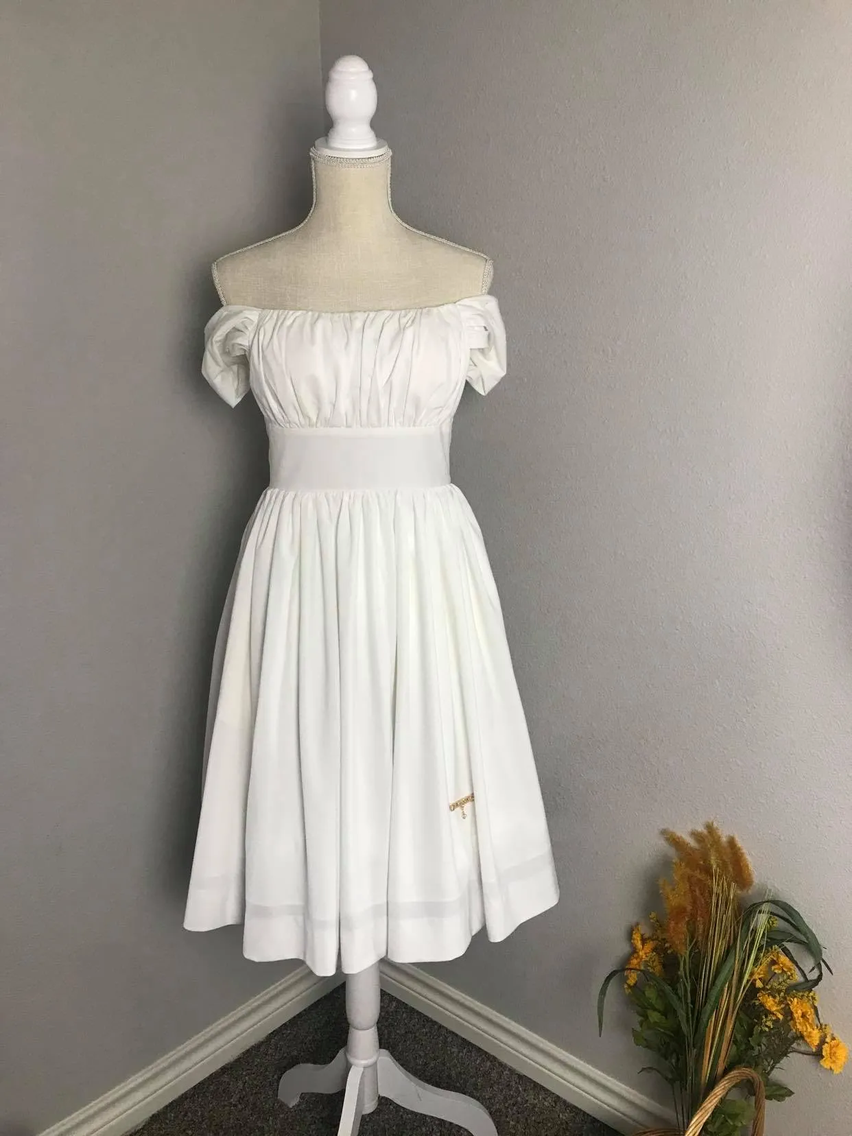 Caroline Dress in White solid cotton size S