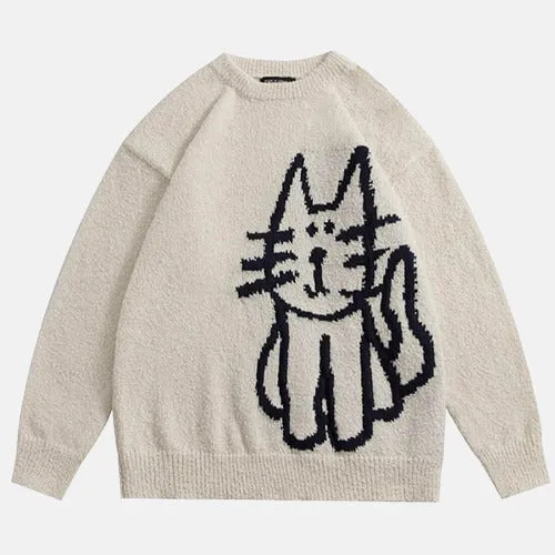 Cartoon Cat Graphic Knitwear Sweater