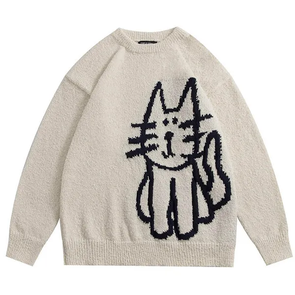 Cartoon Cat Graphic Knitwear Sweater