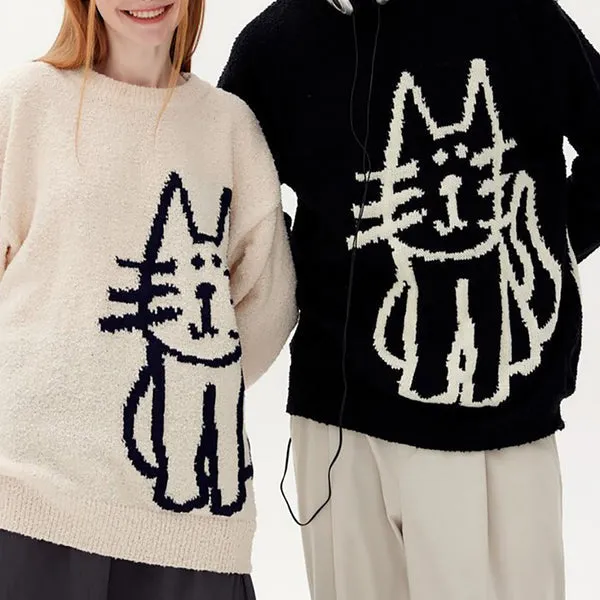 Cartoon Cat Graphic Knitwear Sweater