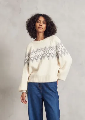 Cashmere Fair Isle Sweater in Chalk/Monument