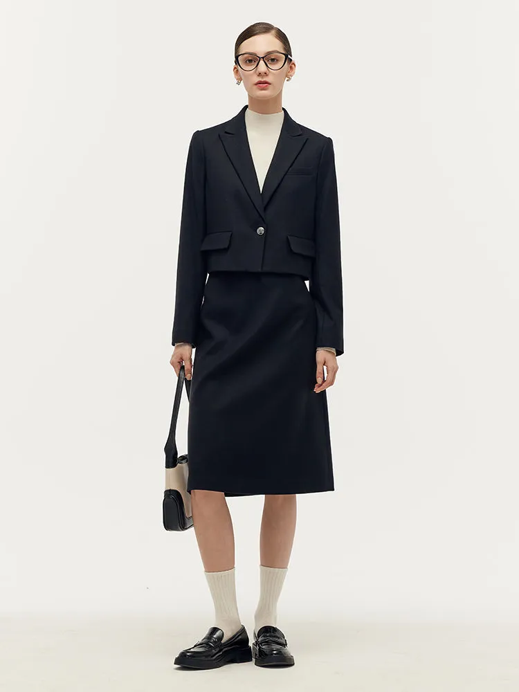 Cashmere Wool Blend V-Neck Blazer And Midi Skirt Two-Piece Set