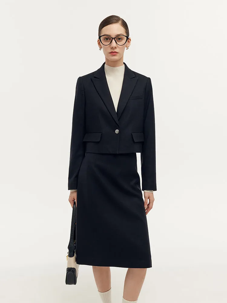 Cashmere Wool Blend V-Neck Blazer And Midi Skirt Two-Piece Set