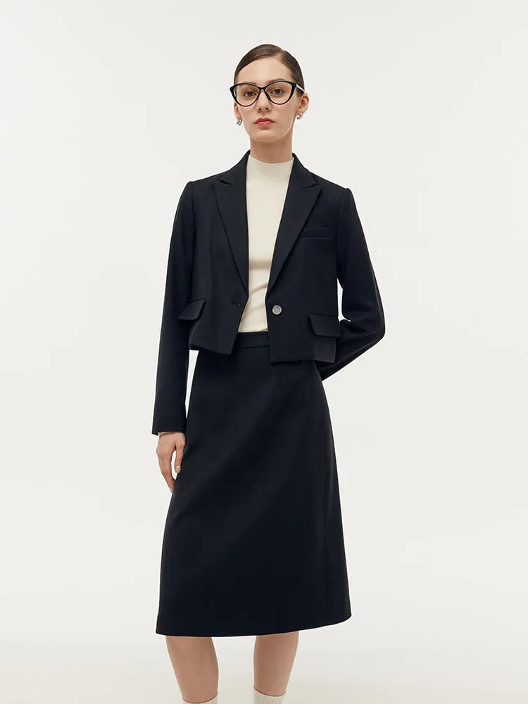 Cashmere Wool Blend V-Neck Blazer And Midi Skirt Two-Piece Set