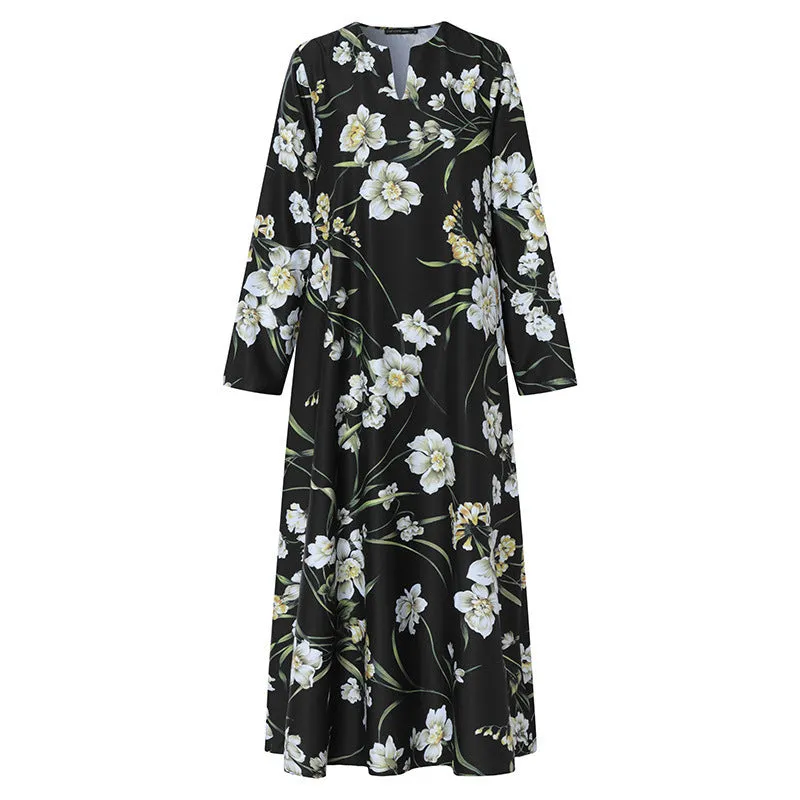 Casual Long Sleeve Resort Plus Size Robe Dress