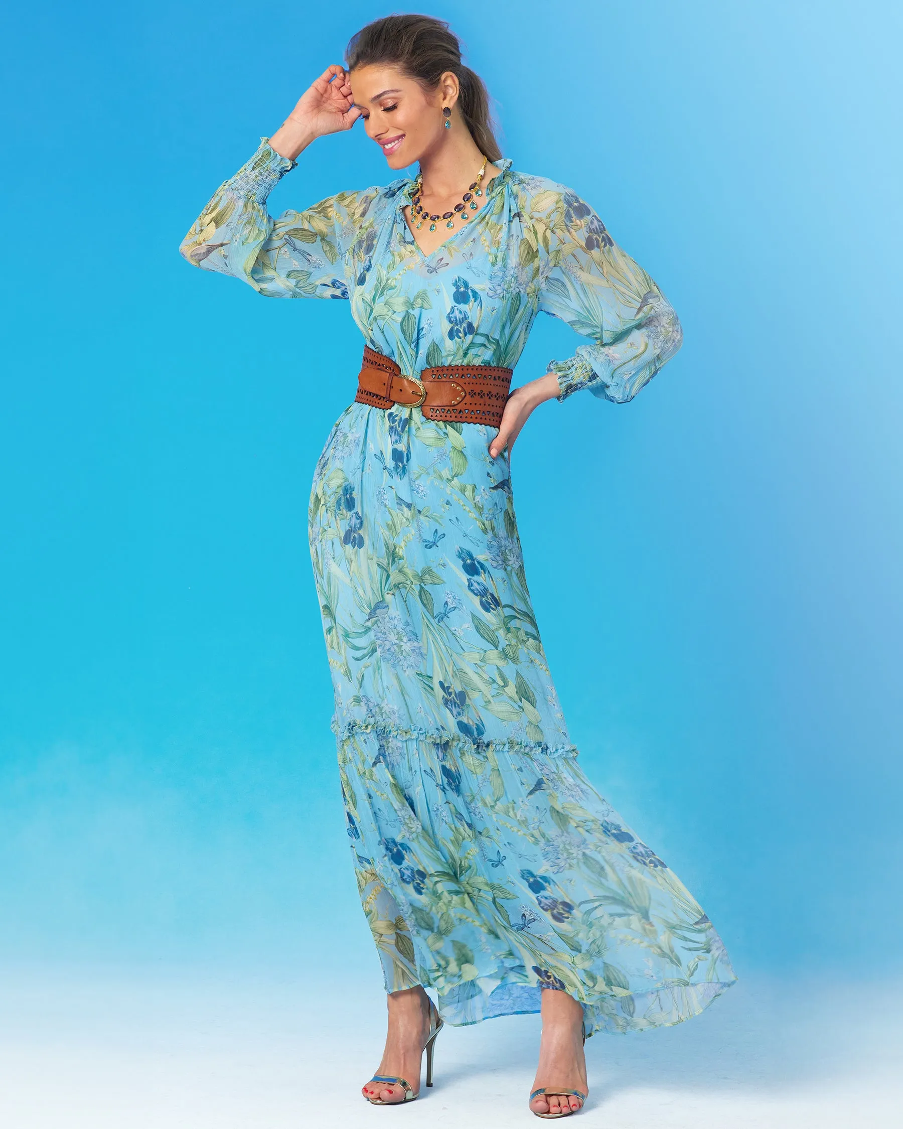 Celine Maxi Crinkle Chiffon Dress in Magical Garden