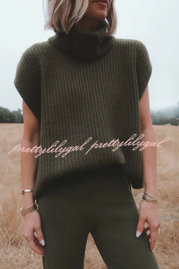 Comfortable and Luxe Knit TurtleNeck Cap Sleeves Lightweight Sweater