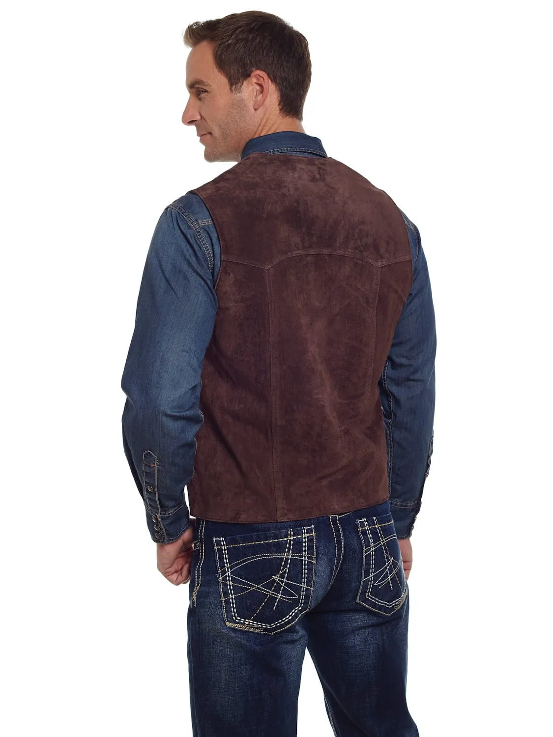 Cripple Creek Mens Chocolate Boar Suede Leather Western Snap Front Vest