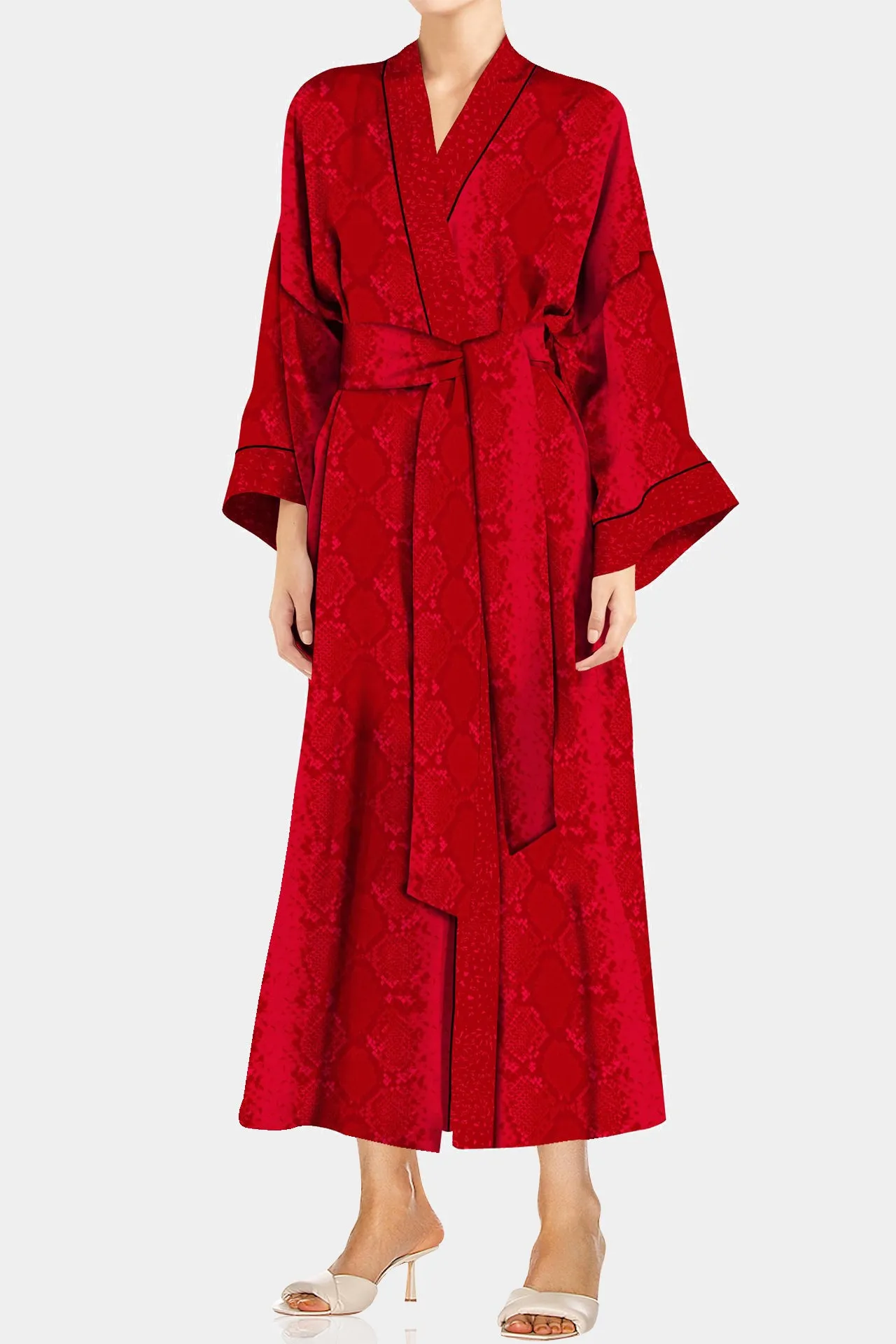 Cupro Kimono Solid Blood Stone Robe in Midi Length