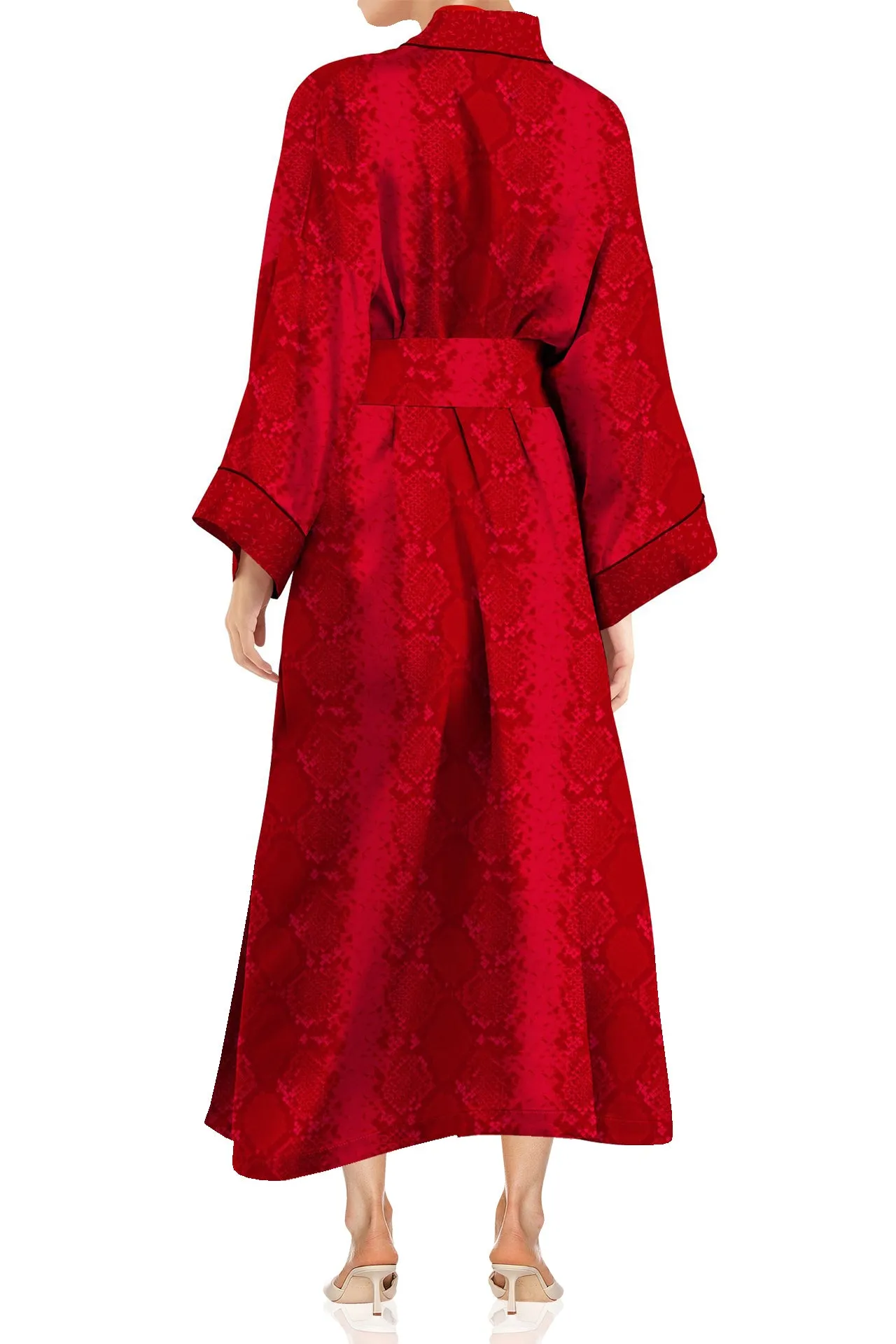 Cupro Kimono Solid Blood Stone Robe in Midi Length