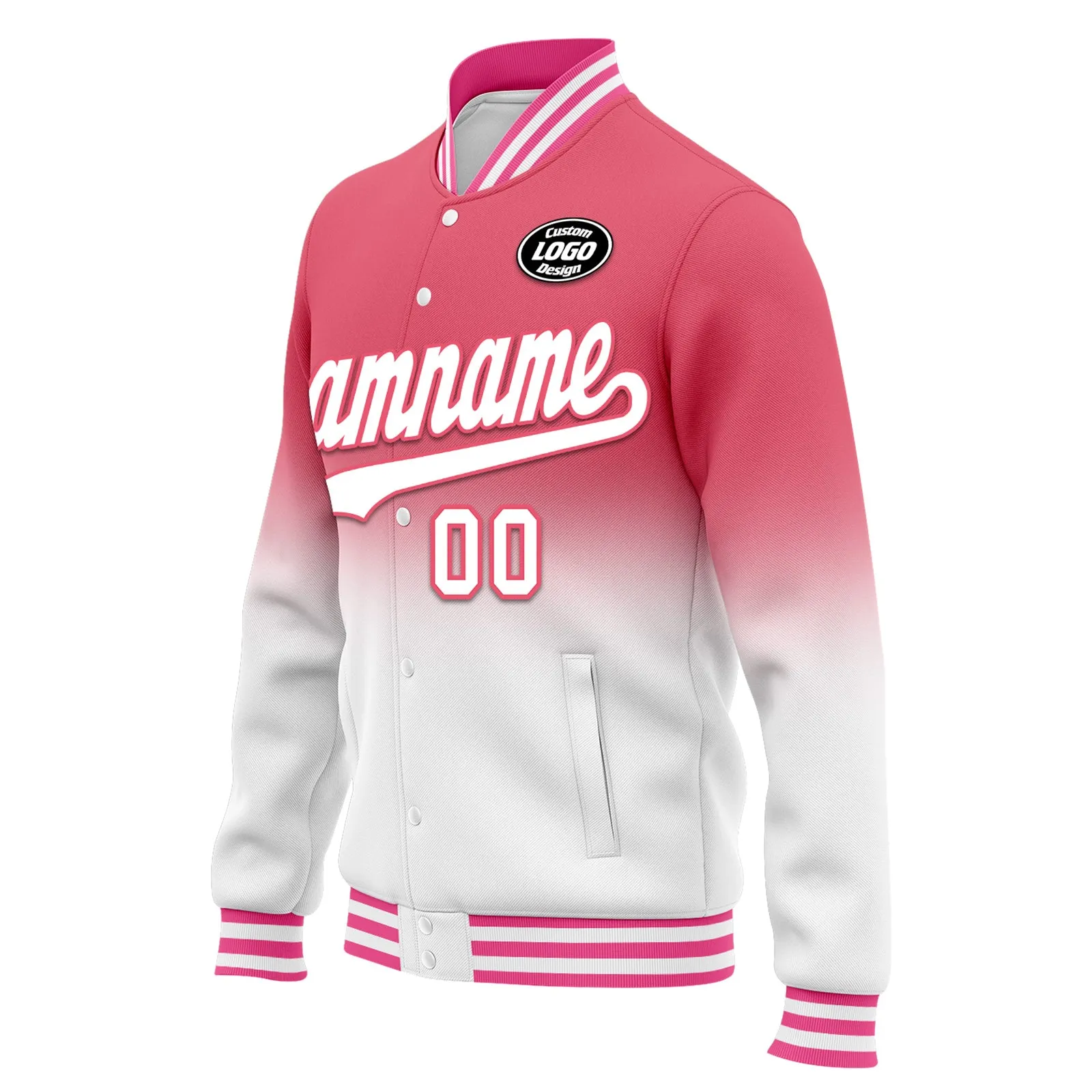 Custom Pink White Fade Fashion Jacket Bomber Full-Snap Varsity Letterman Personalized Jacket FZ005-D020229-29