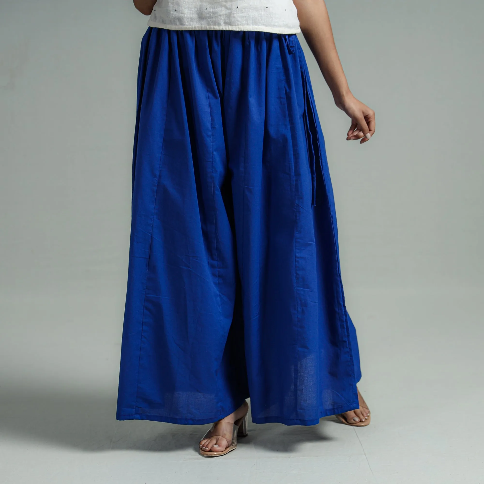 Dark Blue - Plain Dyed Cotton Flared Palazzo