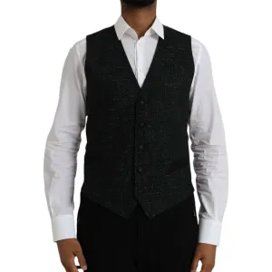 Dolce & Gabbana Black Brown Silk Waistcoat Dress Formal Vest