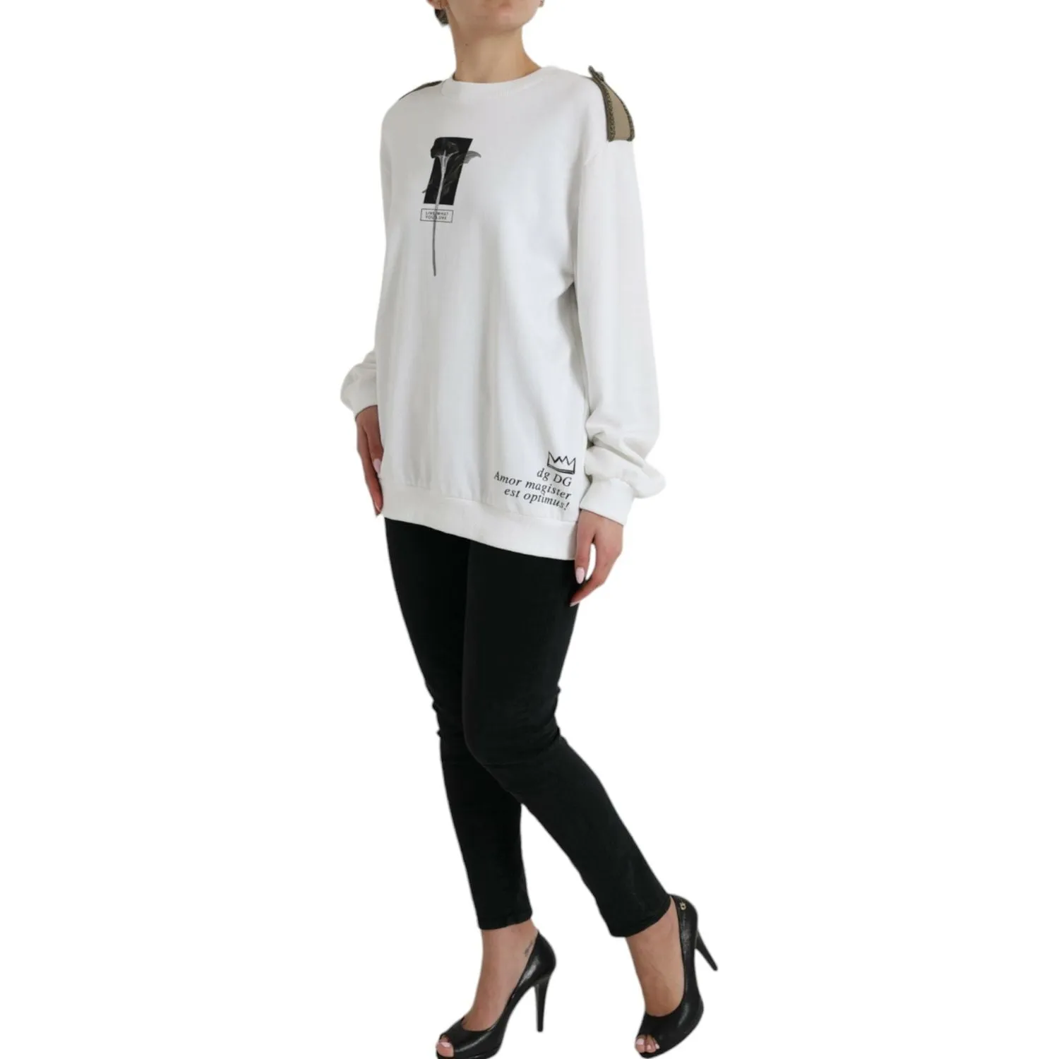 Dolce & Gabbana Chic Black and White Crew Neck Sweater